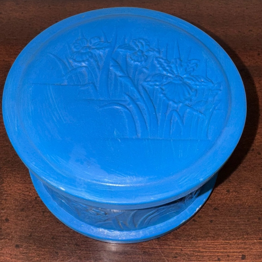 Handmade Embossed Blue Ceramic Trinket Box